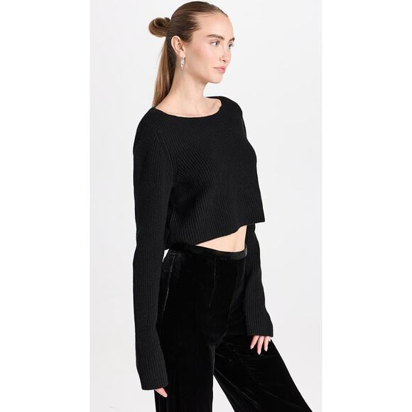 Le Kasha Cannes Cashmere Cropped Ribbed Knit Sweater Black - One Size - Picture 3 of 7